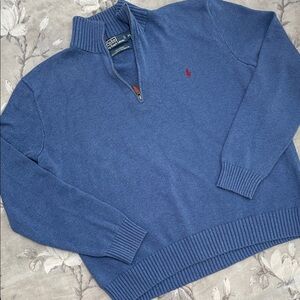 Polo by Ralph Lauren Blue Quarter Zip Cotton Sweater Size XL
